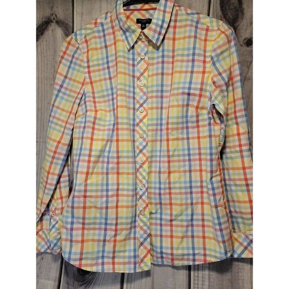 Women's Talbots Multi Colored Plaid Buttonup Shirt Longsleeved Cotton SP - Picture 1 of 6
